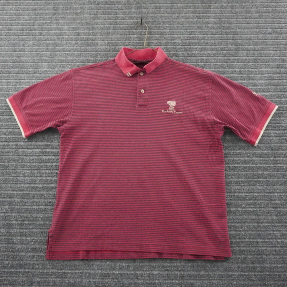 Ashworth Polo Shirt Mens Medium Red Striped The Rawls Course Texas Tech Golf